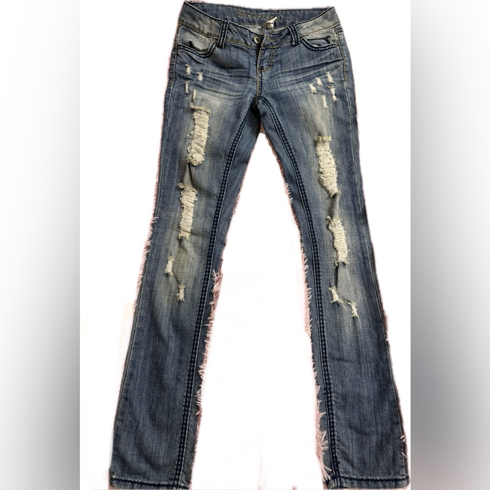 Blue Straight Leg Jeans with Natural Fading